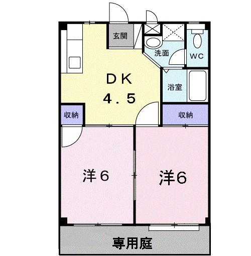ビエネスタル宮崎(2DK/1階)の間取り写真