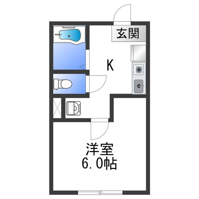 フレデリクスハウンⅡ(1K/2階)の間取り写真