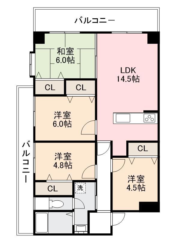 オレンジコート高松(4LDK/4階)の間取り写真
