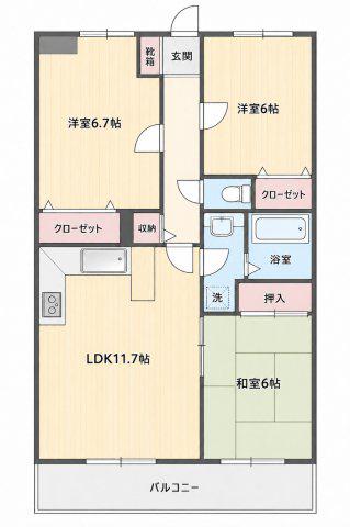 グランシェソワ(3LDK/3階)の間取り写真