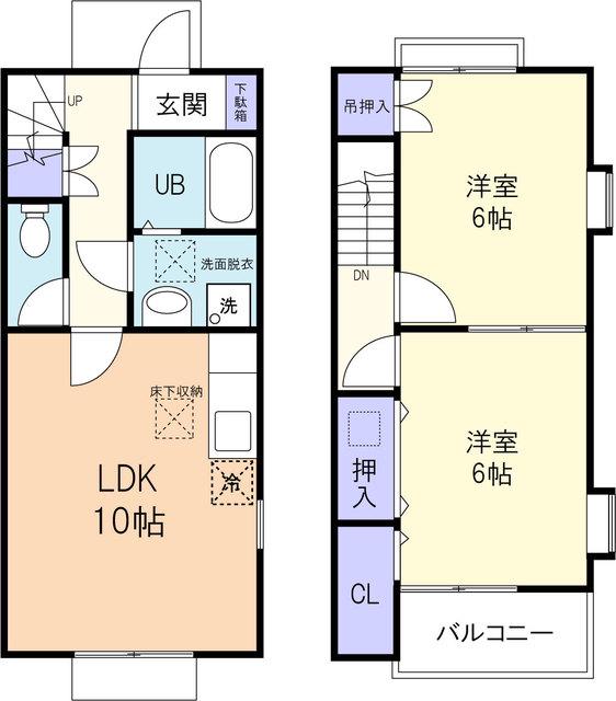グラントス西ノ宮 C(2LDK/1階)の間取り写真