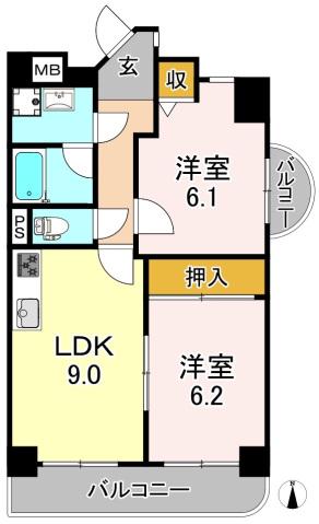 コンチネンタル平野(2LDK/3階)の間取り写真
