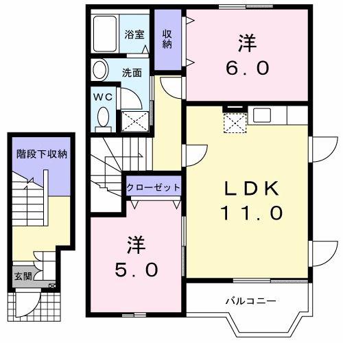 ラフィーネ K(2LDK/2階)の間取り写真