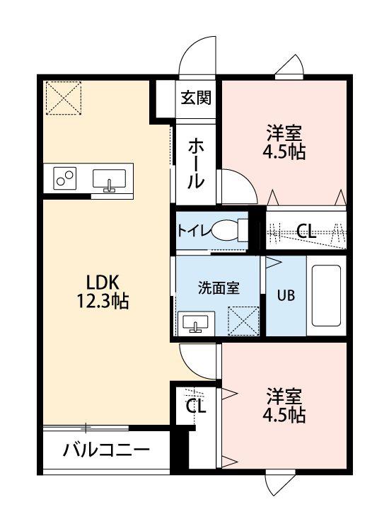 SEVEN STARS 野間口II(2LDK/2階)の間取り写真