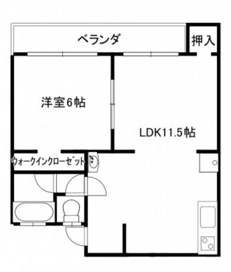 細田山ビル(1LDK/2階)の間取り写真