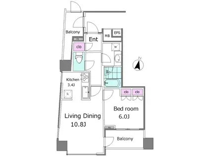 サンウッド品川天王洲タワー(1LDK/10階)の間取り写真