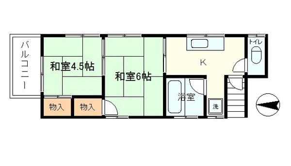 京急本線 新馬場駅 徒歩5分 2階建 築51年(2K/2階)の間取り写真