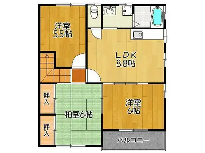 ジョイフルKIII(3LDK/2階)の間取り写真