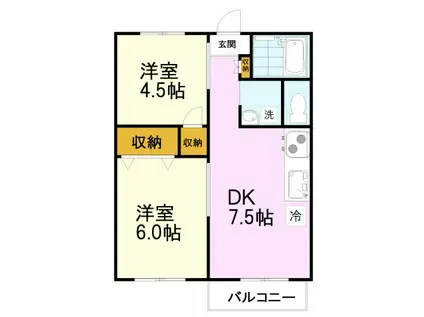 サンハイム恋ヶ窪(2DK/1階)の間取り写真