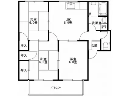 ソレアード東野A棟(3LDK/2階)の間取り写真
