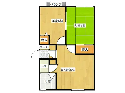 シティハイム鷹の羽 B棟(2DK/1階)の間取り写真