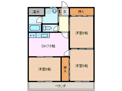 シャトー江ヶ室(3DK/4階)の間取り写真