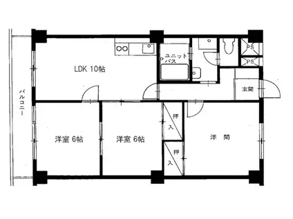 末吉ハイツ(3LDK/6階)の間取り写真