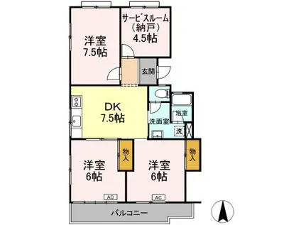 久保ハイツ I(3SDK/3階)の間取り写真
