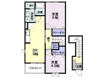 すみれ荘(2DK/2階)の間取り写真
