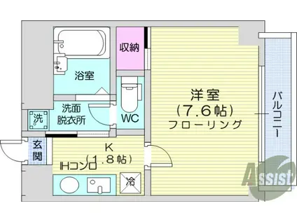 多賀城ロジュマンG棟(1K/9階)の間取り写真
