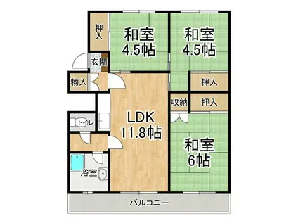 柳町アパートメント 2号棟(3LDK/3階)の間取り写真