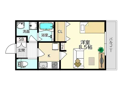 コスモガーデン上甲東園(1K/1階)の間取り写真