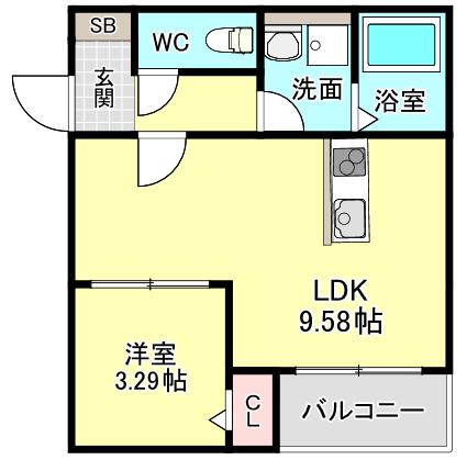 RIVA春日光町(1LDK/3階)の間取り写真