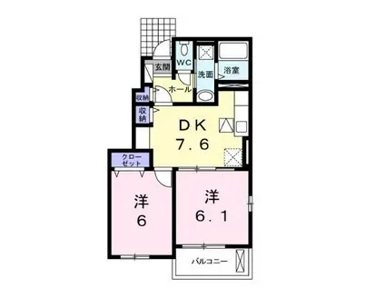 プリム ヴェール(2DK/1階)の間取り写真