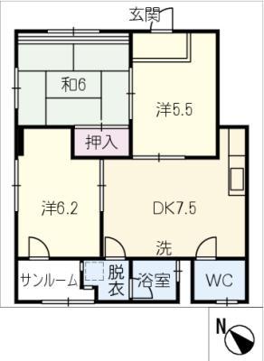 ぶるうぱいん(3DK/1階)の間取り写真