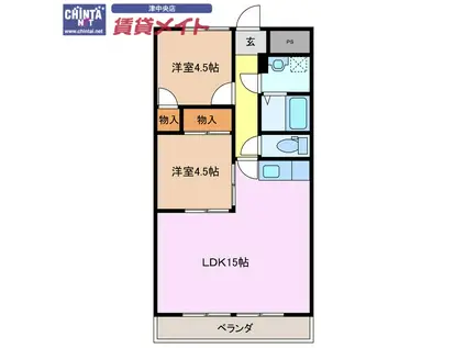 リパルティーレ津新町 B棟(2LDK/3階)の間取り写真