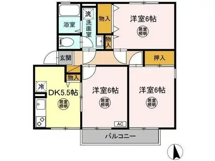 ウィンベル四番館(3DK/2階)の間取り写真