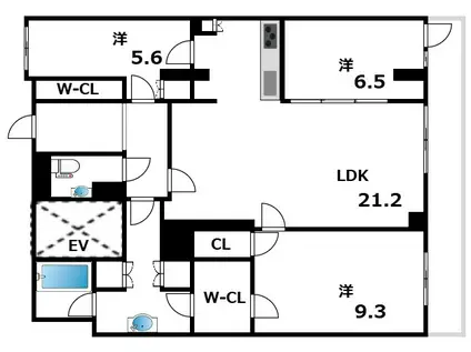 クラティオ御影山手一丁目(2SLDK/1階)の間取り写真