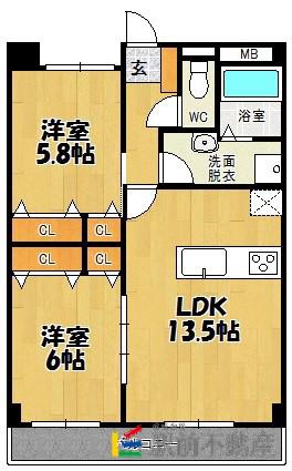 ベルクレスト(2LDK/2階)の間取り写真