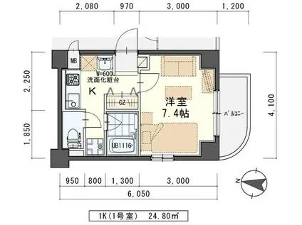 ラピス雨宮(1K/4階)の間取り写真