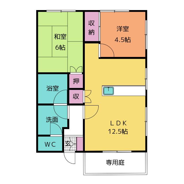 不二ハイツ(2LDK/1階)の間取り写真