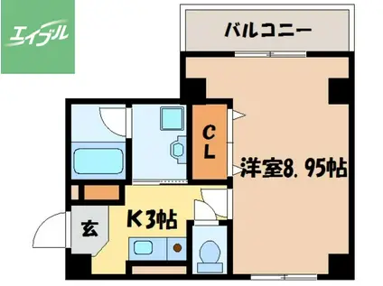 グリーンコート樺島(1K/4階)の間取り写真