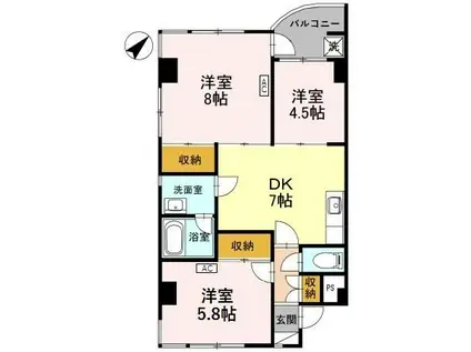 グランドール南高尾(3DK/3階)の間取り写真