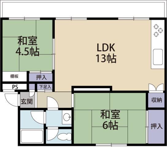 グリーンヒル(2LDK/1階)の間取り写真