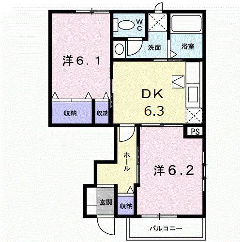 リーヴメゾン北館D(2DK/1階)の間取り写真
