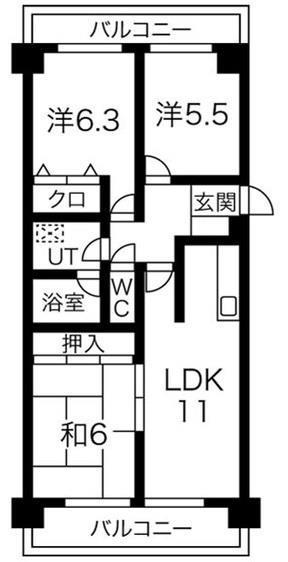 ライオンズマンション杁中ガーデンD棟(3LDK/3階)の間取り写真