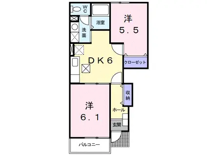 ビーミングベルII(2DK/1階)の間取り写真