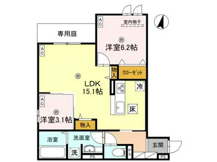 CASA MUKAINO(2LDK/1階)の間取り写真