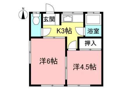 西尾荘(2K/1階)の間取り写真