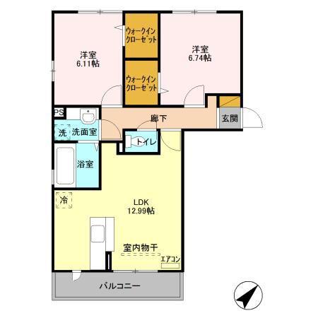 ガネーシャ 弐番館(2LDK/2階)の間取り写真
