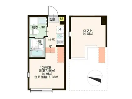 ハーモニーテラス足立XVI(ワンルーム/1階)の間取り写真