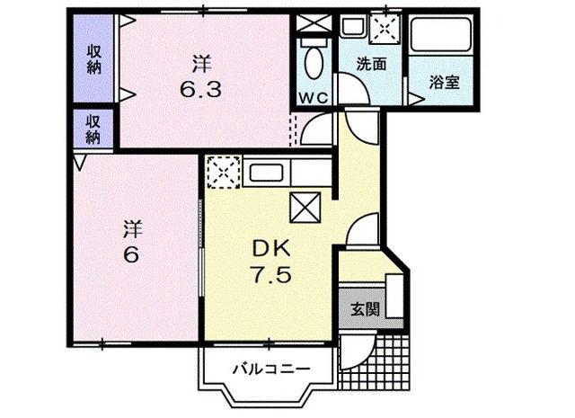 プレクール(2DK/1階)の間取り写真