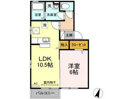 ユイール A棟(1LDK/1階)の間取り写真
