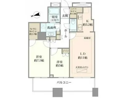 クレストプライムタワー芝(2LDK/30階)の間取り写真