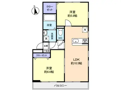 リブリ・緑ヶ丘I(2LDK/1階)の間取り写真