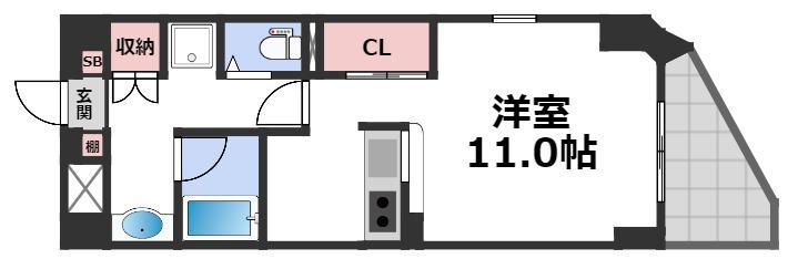 CITY SPIRE上町台(1K/9階)の間取り写真