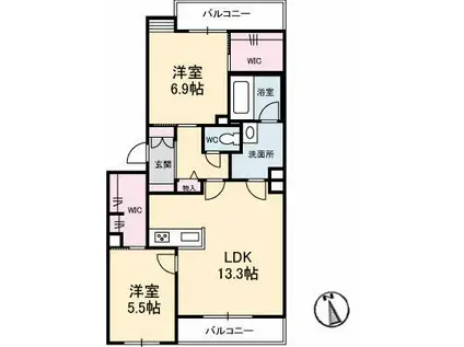 シャーメゾンフロントゲート(2LDK/2階)の間取り写真