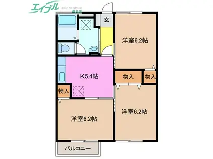 エクセルタウンI(3K/2階)の間取り写真