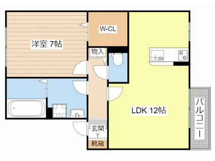 メルベーユ川崎(1LDK/2階)の間取り写真