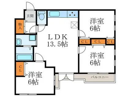 グリーンヒル下鴨本通(3LDK/2階)の間取り写真
